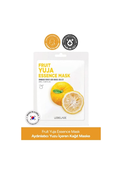Lebelage Yuja Meyvesi İçeren Aydınlatıcı Nemlendirici Kağıt Maske Lebelage Fruit Yuja Mask