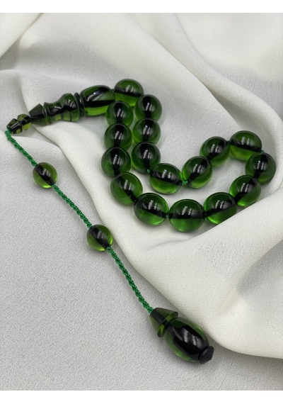 Efe Boy Arpa Kesim Zümrüt Yeşili Ateş Kehribar Tesbih 13x15 Mm Yeşil