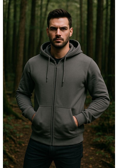 Erkek Kapüşonlu Pamuklu Sweatshirt Hırka Fermuarlı Rahat Kalıp Basic Hırka Çok Renkli