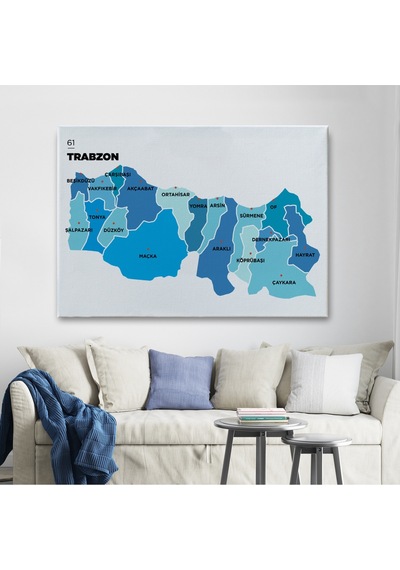 Trabzon İli Ve İlçeler Haritası Dekoratif Kanvas Tablo 1471 125 X 70