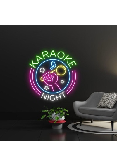 Karaoke Nıght Yazılı Ve Şekilli Neon Tabela Çok Renkli