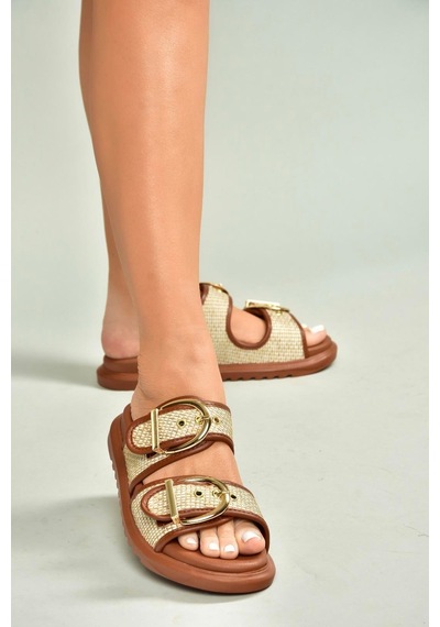 Fox Shoes U725792017 Taba Hasır Kadın Terlik Taba-hasır
