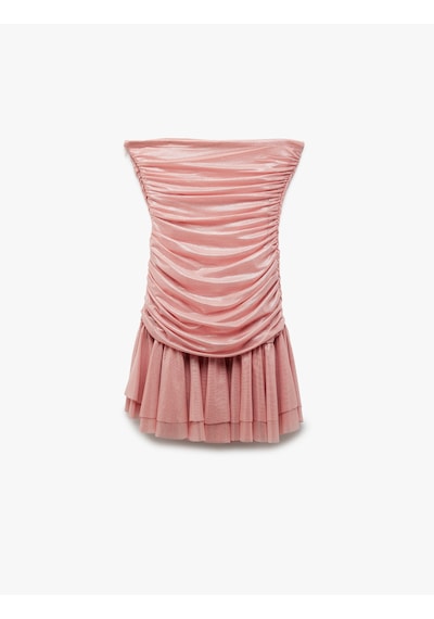 Koton Drape Detaylı Kolsuz Straplez Volanlı Mini Abiye Elbise Pembe 5sak80007fk Gül