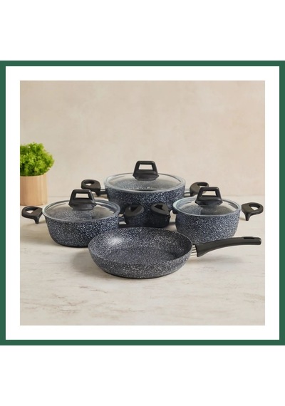 Bezos 7 Parça Granit Tencere Ve Tava Seti 20-24cm Derin, 27cm Cam Kapak, 26cm Tava Bzs01