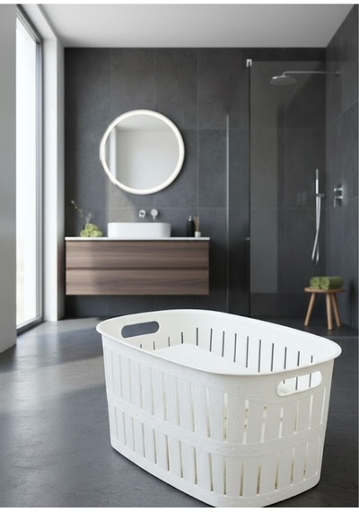 Premium 40 Litre Çamaşır Selesi - Beyaz Ergonomik Kirli Sepeti - Esnek Ve Dayanıklı Beyaz - 838186706 Beyaz