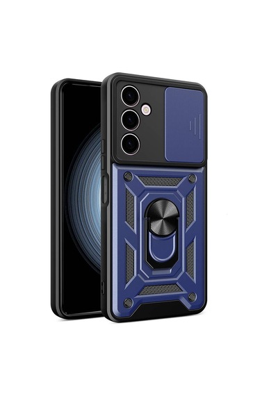 Galaxy A24 Kılıf Magnetik Standlı Kamera Korumalı Zore Sürgülü Vega Kapak Mavi