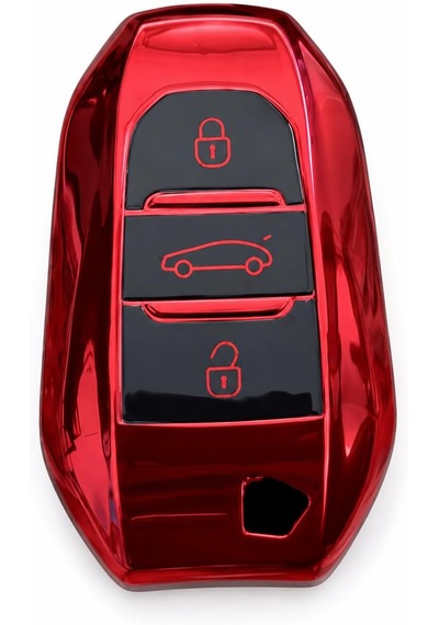 Autohan Keys Peugeot 208, 308, 508, 2008, 3008, 5008, Rifter İle Uyumlu Akıllı Anahtar Koruma Kılıfı, Kırmızı