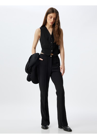 Koton Blazer Ceket Düğmeli V Yaka Slim Fit Krep Scuba Kumaş Siyah 5wak10173ek Siyah