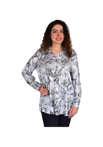 Kadın Leopar Desen Şifon Gömlek Bgl-st04235 Antrasit