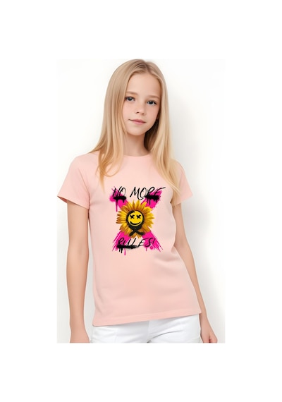 Panios Kids X Rules Baskılı Kız Çocuk Kısa Kollu T-shirt Somon