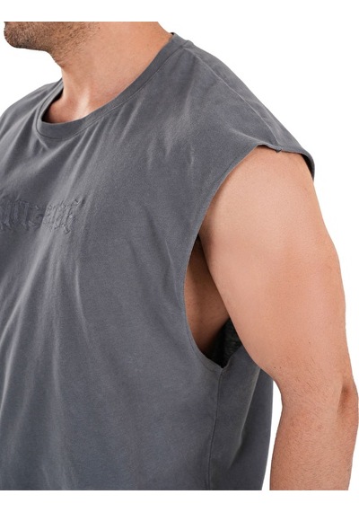 Kingsize Nutrition Kingsize Darksteel Antik Yıkamalı Kolsuz T-shirt Füme