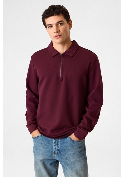 Backandbond Yarım Fermuarlı Bordo Sweatshirt