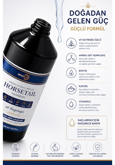 Begısun At Kuyruğu Şampuanı Amino Asit Kompleksi Tüm Saç Tipleri İçin 1000 Ml