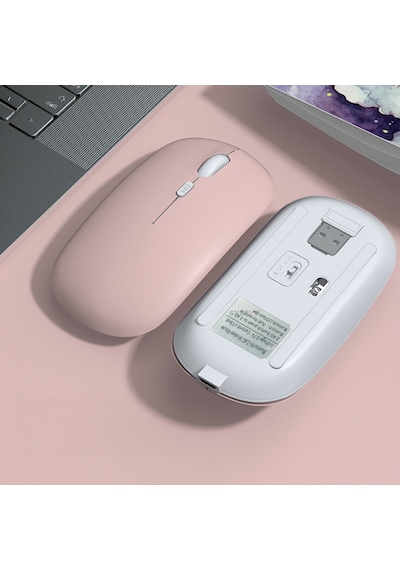 Apple Uyumlu MacBook Şarj Edilebilir Sessiz Mouse Bluetooth + 2.4hz Wifi