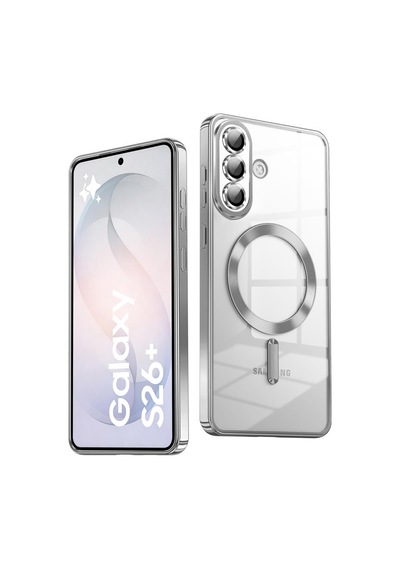Samsung Galaxy S26 Plus Uyumlu Kılıf Kamera Lens Koruyuculu Magsafe Özellikli Telefon Kılıfı Kapak Gümüş