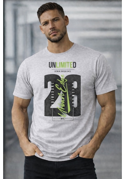Herkesemoda Unlımıted Yazı Detaylı Basic T-shirt Gri