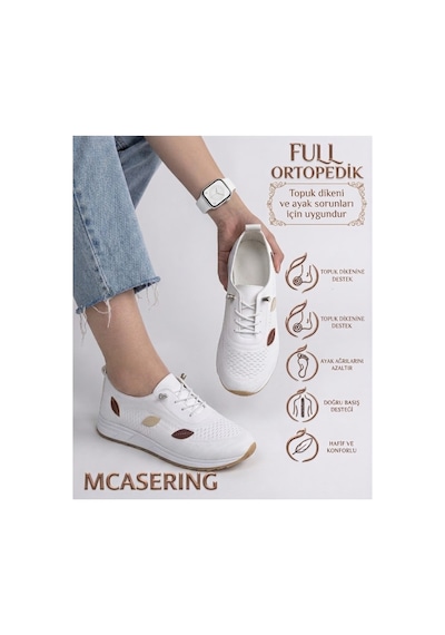 Mcaserıng Lüx Ortopedik Tabanlı Günlük Spor Kadın Babet Sneaker Ayakkabısı Özel Numara 41 -42 Beyaz