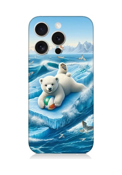 Apple Uyumlu iPhone 15 Pro Max Buzda Ayı Desenli Silikon Kılıf Silikon