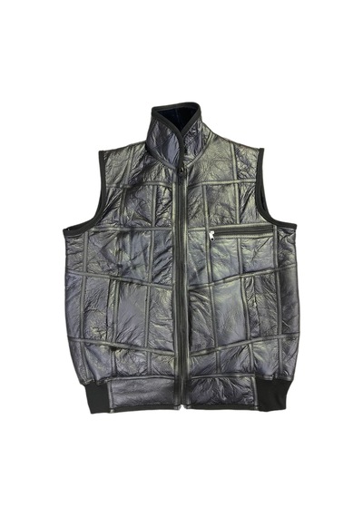Lnleather Içi Kürk-Dışı Süet Gerçek Deri Yakalı Ve Trikolu Yelek Lacivert