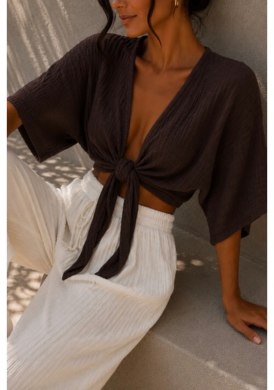 Bbbutikbasic Kadın Müslin Bağlamalı Bolero Bluz Oversize Salaş Yazlık Kimono Hırka My3535 kahverengi Bbbutikbasic Kadın Müslin Bağlamalı Bolero Bluz Oversize Salaş Yazlık Kimono Hırka My3535 kahverengi
