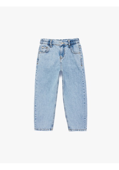 Koton Pamuklu Cepli Rahat Kalıp Düğmeli Balon Form Denim Pantolon Orta İndigo 6smb40014td İndigo