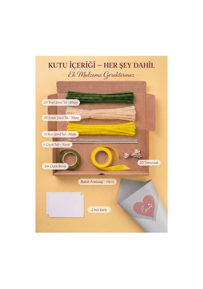 Sarı Lilyum Buketi Kendin Yap Dıy Kiti 65 Adet Şönil İçerir Hobi Ve Hediye Seti