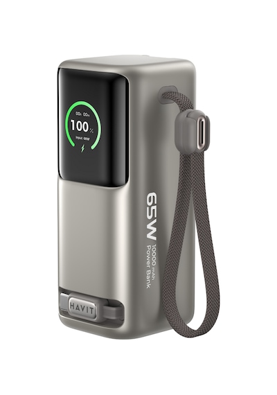 Havit PB37 10.000mAh 65W PD Hızlı Şarj Cihazı Powerbank – Akıllı Dijital Ekranlı ve Dahili USB-C Kablolu + Tr Dönüştürücü