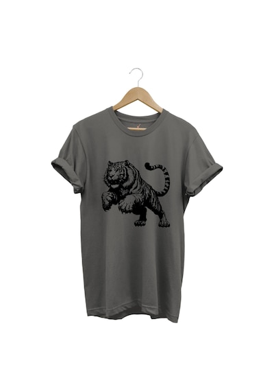 Kaplan Baskılı Cool Premium %100 Pamuk Regular Fit Gri T-shirt Antrasit