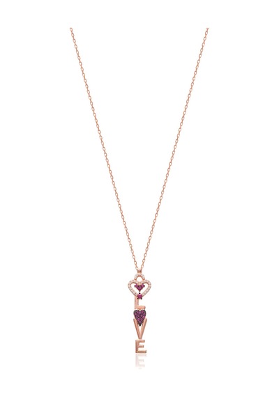 Emılıano Jewellery Silver 925 Ayar Love Anahtar Kolye Gold - Rose Gold - Gümüş