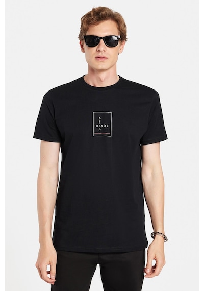 Tudors Erkek Slim Fit Dar Kesim %100 Pamuk Yumuşak Dokulu Baskılı Siyah Bisiklet Yaka Tişört-33168 Siyah