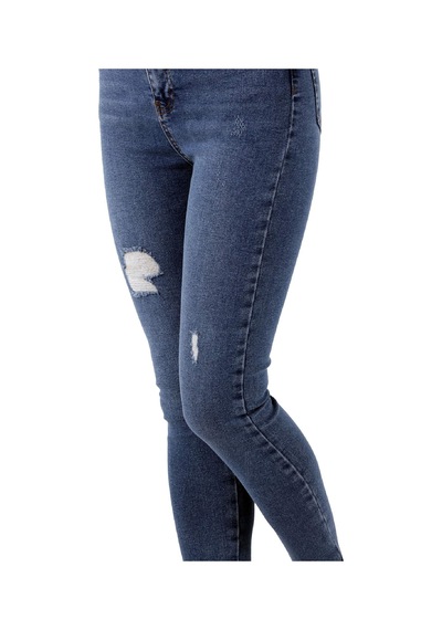Alemdarshop Mavi Renk Dar Paça Eskitme Detaylı Yüksek Bel Jeans - Mavi