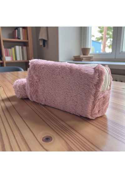 Elegance Peluş Ponponlu Pudra Rengi Kalem Çantası Çok Renkli