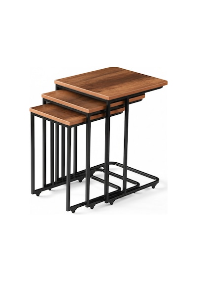 3'lü C Tipi Tekerlekli Zigon Sehpa Ceviz Koltuk Altına Giren Ergonomik Servis Sehpası Beyaz