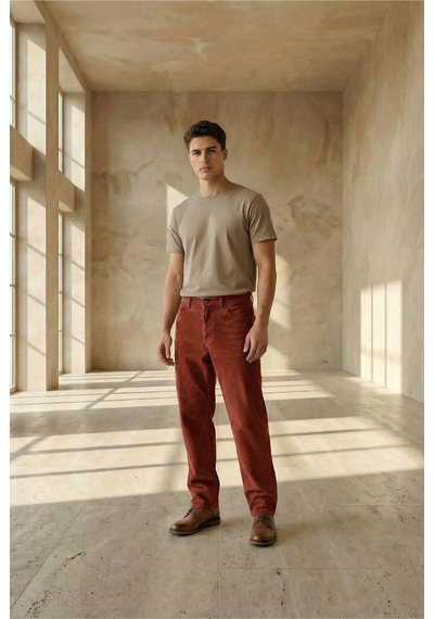 Little Cup Jeans Co Erkek Baggy Fit Rahat Kalıp Kiremit Kadife Pantolon