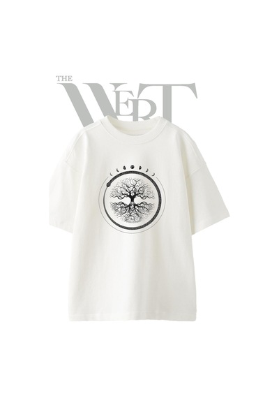 Thewert Hayat Agaci Uroboros Tasarım Baskılı Ünisex Beyaz Oversize T-shirt