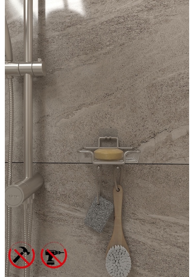 Alper Banyo Krom Güçlü Yapışkanlı Duvara Asılabilir Sabunluk - Metal Katı Sabunluk - Mutfak Sabunluğu