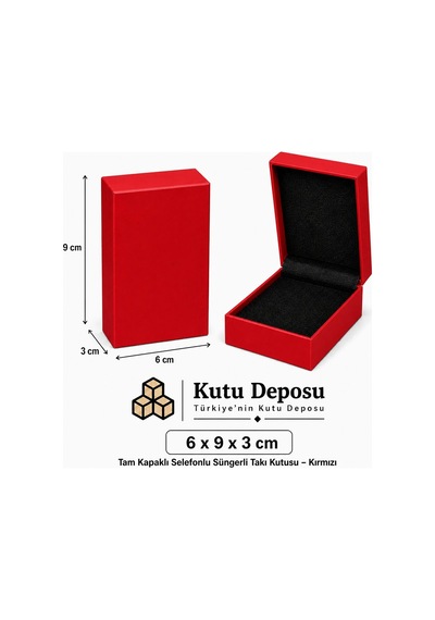 6x9x3 Cm Tam Kapaklı Selefonlu Süngerli Takı Kutusu - Kırmızı Demonte 50 Adet