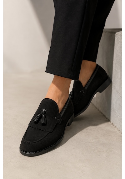 Yalçın Erkek Siyah Süet Parlak Detaylı Loafer Püsküllü Klasik Günlük Ayakkabı Siyah - 905434467 Siyah