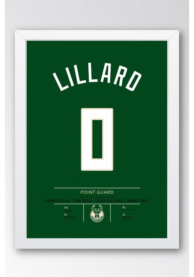 Damian Lillard Forma Çerçeveli Tablo - Nba Milwaukee Bucks Jersey