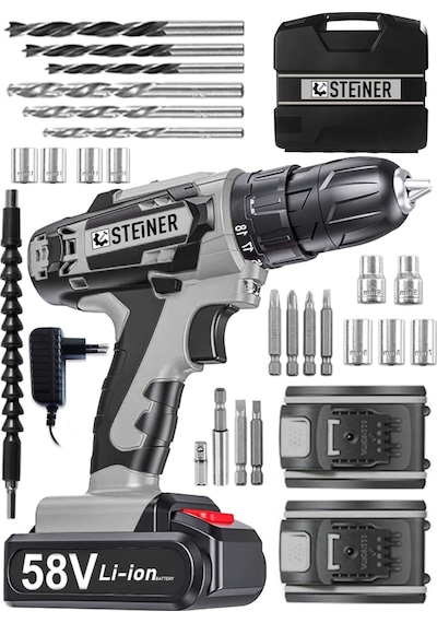 Steiner V-tech 58 V 5 Ah Darbeli Şarjlı Çift Akülü Vidalama Matkap Gri Steiner V-tech 58 V 5 Ah Darbeli Şarjlı Çift Akülü Vidalama Matkap Gri