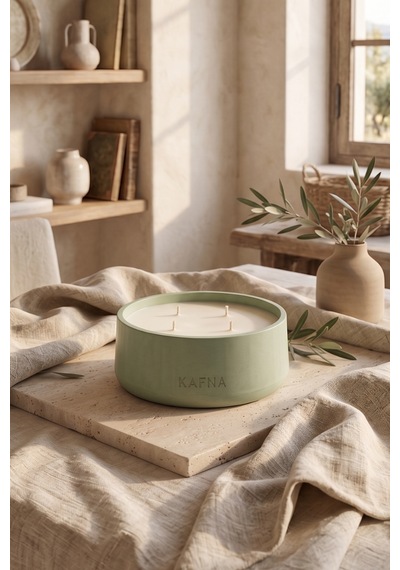 Kafna Matcha Kokulu Büyük Boy Dekoratif Beton Mum - %100 Soya Wax Yeşil Mint Yeşili