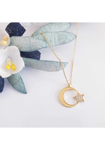 Casera's Gümüş Gold Ay Yıldız Kadın Kolye Csr2185013 Gümüş