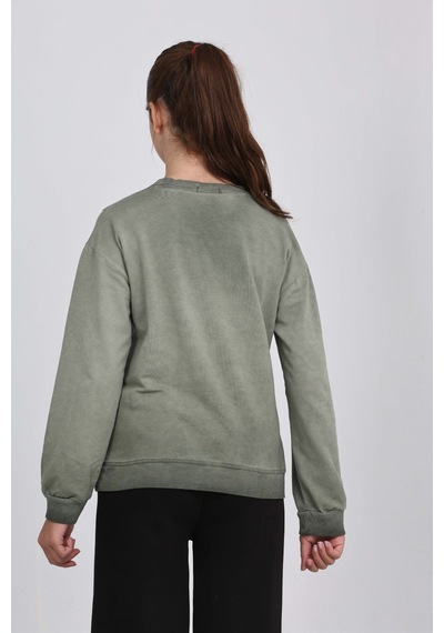 Toontoy Kız Çocuk 85 Baskılı Sweatshirt Haki