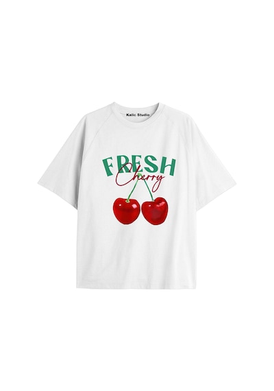 Kalic Studio Y2k Vintage Cherry Baskılı Siyah T-shirt Kod 63 Beyaz-63