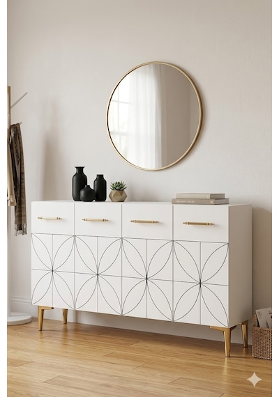 Ka1234bg Eliz Konsol Ve Tv Sehpası Beyaz-gold 120cm