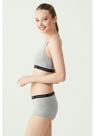 U.S. Polo Assn. Kadın Gri Melanj Sporcu Büstiyer Şort Set 65003