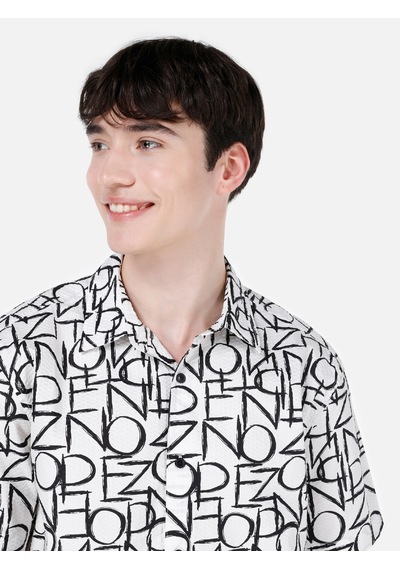 Colin's Colins Regular Fit Shirt Neck Baskılı Erkek Beyaz Kısa Kol Gömlek Cl1067585 Q1.v1 Wht Beyaz