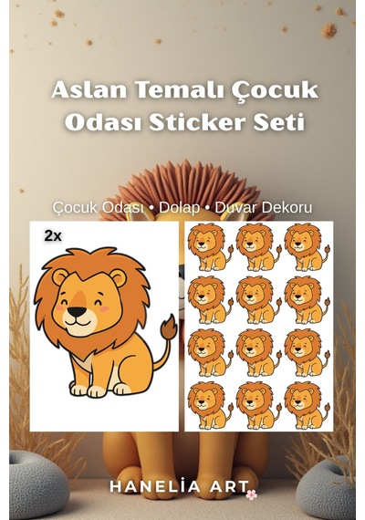 Aslan Temalı Çocuk Odası Sticker Seti 2 Farklı Boy Dolap Ve Duvar Dekoru Çok Renkli