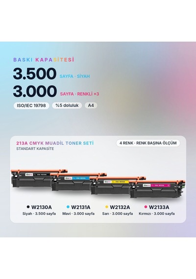 Hp 213a Cmyk Uyumlu Toner Seti - Çipli / Color Laserjet Enterprise 5700 / 6700 / Mfp 5800 / 6800 / W2130a / W2131a / W2132a / W2133a