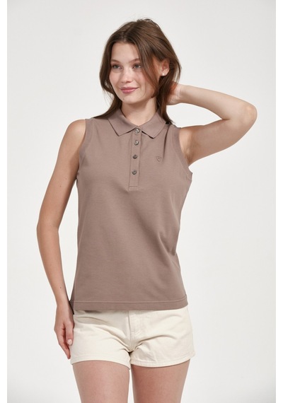 Kadın Regular Fit Kolsuz Polo Vizon